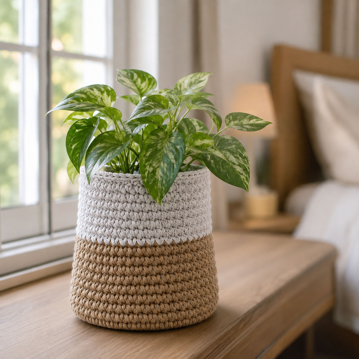 Small Cotton Hand Knitted Planter Cover